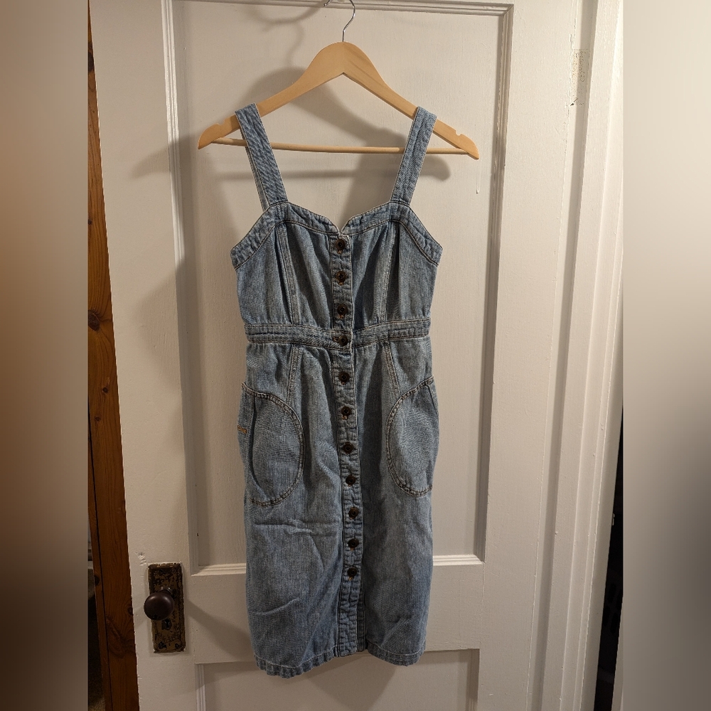 Anthropologie Pilcro Denim Button Front Mini Dress Sweetheart Neckline, Size 0